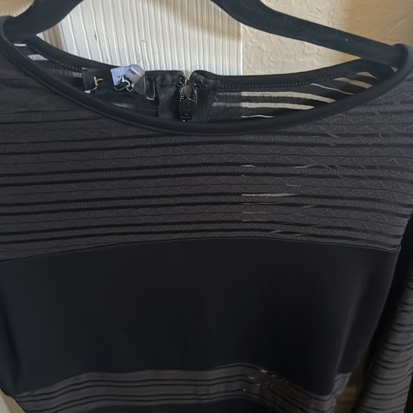 LONG SLEEVE STRIPED MESH MINI DRESS BLACK M New - Picture 10 of 15